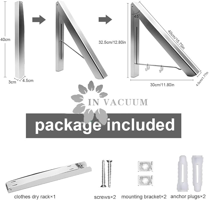 IN VACUUM Clothes Drying Rack, Laundry Racks for Drying Clothes, Wall Mounted Retractable Clothes Hanger for Laundry Room, Garage, Indoor & Outdoor Use, Aluminum (1 Racks, Black)