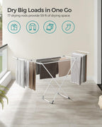 SONGMICS Clothes Drying Rack, Metal Laundry Drying Rack, Foldable, Space-Saving, Free-Standing Airer, with 2 Gullwings, Indoor Outdoor Use, Bed Linen Clothing, White ULLR540W01