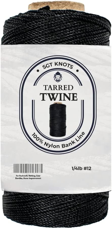SGT KNOTS Tarred Twine - 100% Nylon Bank Line for Bushcraft, Netting, Gear Bundles, Construction, Lacing Twisted Cord, Weatherproof #12-1/4 lb