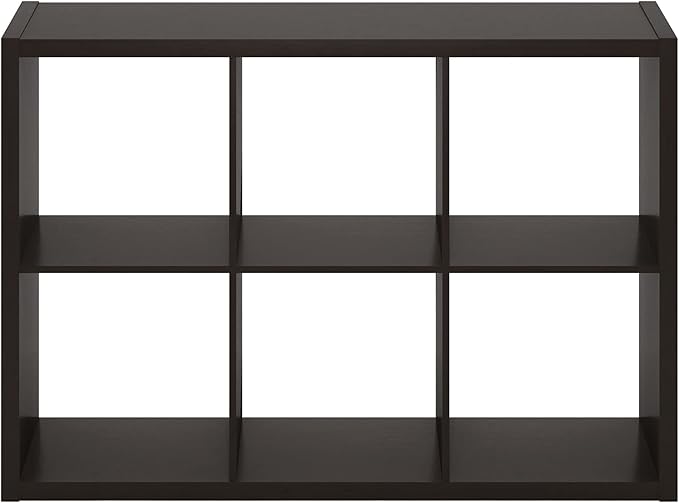 Furinno Cubicle Open Back Decorative Cube Storage Organizer, 6-Cube, Black Dark Oak