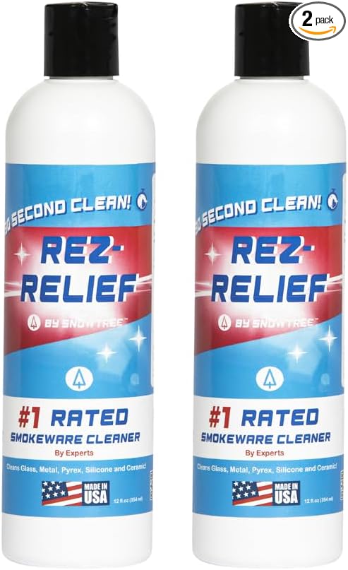 SNOWTREE - 2 Pack Rez Relief Glass Cleaner Solution for Glass, Ceramic, Metal & Silicone - 12 Fluid Oz Bottles (2 Pack) - Refreshing Citrus Scent Glass Cleaner Liquid - Removes Stains & Smells
