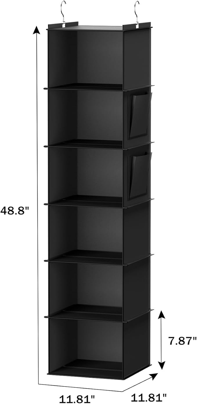 YOUDENOVA Hanging Closet Organizer, 6-Shelf Closet Hanging Storage Shelves, 2 Packs, Black