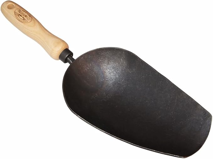 DeWit Forged Scoop Trowel - Heavy Duty Garden Tool with Extra Large Head, Tempered Boron Steel Blade & Ash Hardwood Handle (13.5" Total Length, 0.7lbs)