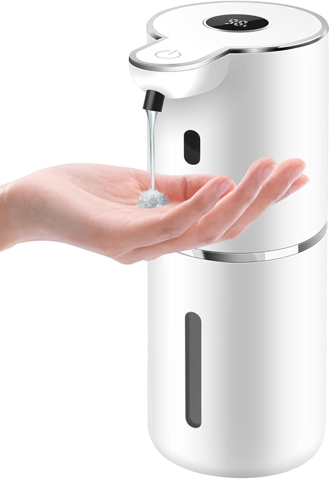 Automatic Liquid Soap Dispenser 12.8oz, Rechargeable & 6 Levels Soap Adjustable with Digital Display, Wall Mount, Waterproof, Touchless Hand/Dish Soap Dispenser for Kitchen, Bathroom, Hotel