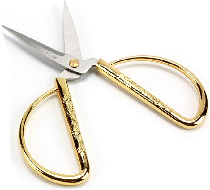 Wasan Gold Plated Dragon and Phoenix Relief Design Bonsai Scissors, Chinese Shears Household Traditional Scissors for Sewing, Art Craft, Food Paper Cutting - 2 Packs (5" and 6")