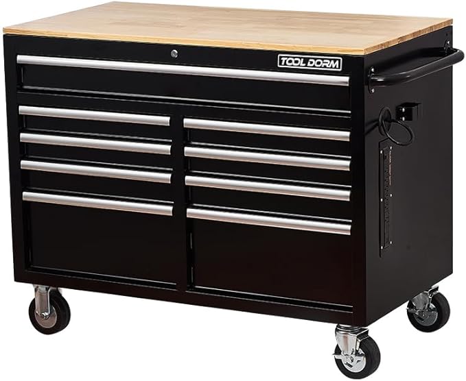 Tool Chest Cabinet, Large Capacity Metal Tool Box with Wheels and Cylinder Locking, Roll Around Storage Organizer Tool Cart for Garage, Redtool cabinets on Wheels (Black, 9-Drawer-Wheel)