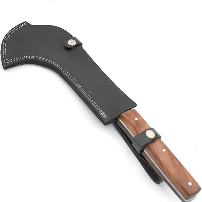 Billhook Sickle Machete with 1075 High Carbon Steel Blade, 16.5-Inch Overall Length, Pakkawood Handle, Ambidextrous, Modern Style