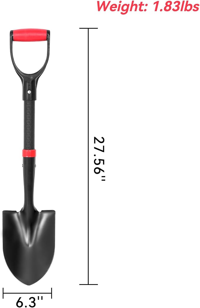 SHARK ATTACK 28 Inch Garden Shovel, Kids Shovel with D-Grip Handle Kids Shovel, Steel Construction with Powder Coating, Compact Digging Tool for Gardening, Camping & Car Emergency(D-Grip mini Shovel)