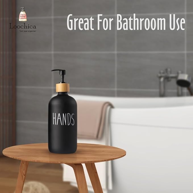 Black Glass Kitchen Soap Dispenser, Detergent Dispenser or Hands Soap Dispenser for Kitchen Sink, Black Soap Dispenser, Modern Farmhouse Decor Dish Soap Pump for Kitchen Organization