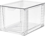 2Pack Large Stackable Storage Drawers,Clear Acrylic Organizers with Handle,Easily Assemble for Kitchen Undersink,Bathroom,Cabinet,Makeup,Closet,Medicine,Pantry Organization Bins