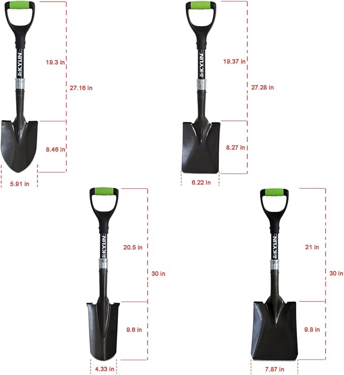 KYLIN Mini Shovel 4-Piece Set with Fiberglass Short Handle, for Gardening, Hiking, Backpacking, Fishing, Kids Mini Shovel, Camping Shovel, Off-Road Shovel, Beach Shovel, Multi-Purpose Garden Tools