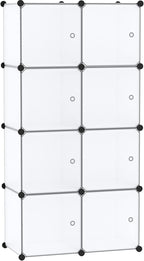C&AHOME Cube Storage Organizer with Doors, 8-Cube Shelf, Closet Cabinet, DIY Plastic Modular Bookshelf, Storage Shelves Ideal for Bedroom,Living Room,24.8" L × 12.4" W × 48.4" H White USBTM3008B-DOOR