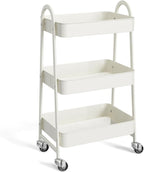 3-Tier Metal Rolling Utility Cart, Small Rolling Cart Kitchen Trolley Bathroom Laundry Room Bar Office Shelves Storage Organizer Shelving Unit with Caster Wheels for Narrow Places, White