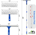 ITTAHO Squeegee for Window Cleaning,12" Squeegee and 11" Microfiber Scrubber Combi with Stainless Steel Pole,Extendable Window Cleaner for Car,Sliding Door,Shower Glass Door-Swivel Style-2 Pads