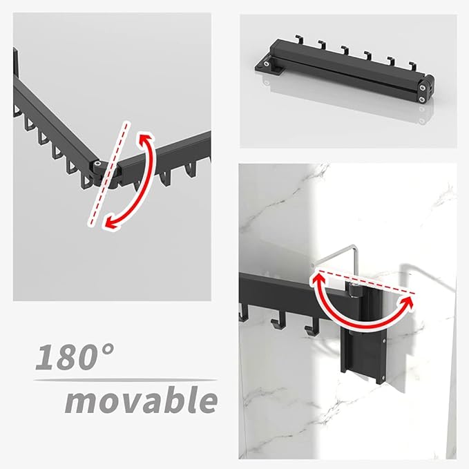 PLKO Retractable Clothes Drying Rack,Wall Mounted Clothes Hangers， Space Saver Laundry Drying Rack for Balcony,Laundry,Bathroom,Patio and Bedroom (3-Pole Black)