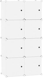 C&AHOME Cube Storage Organizer with Doors, 8-Cube Shelf, Closet Cabinet, DIY Plastic Modular Bookshelf, Storage Shelves Ideal for Bedroom,Living Room,24.8" L × 12.4" W × 48.4" H Milky UGSHS3008M