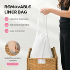 Laundry Hamper with Lid, 110L Foldable Laundry Basket with Removable Liner Bags, Handwoven Synthetic Rattan Clothes Hamper for Bathroom, Bedroom, Laundry Room, Yellow