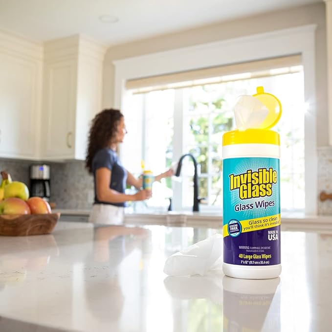 Invisible Glass 90160-2PK Glass Cleaning Wipes Perfect for Cleaning Mirrors, Windows, and Windshields at Home, in Your Car, or at the Office, Streak-Free, Tint-Safe, Lint-Free, 40 Wipes, Pack of 2