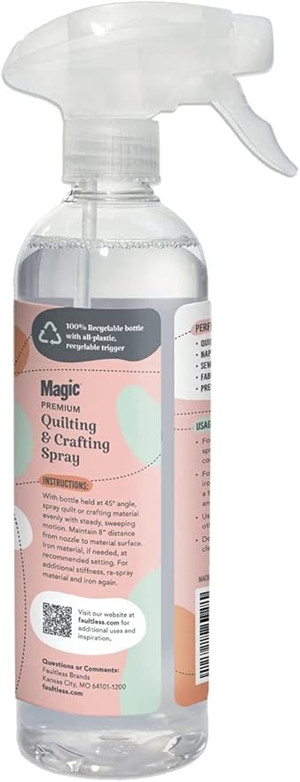 Magic Premium Quilting & Crafting Spray Bottle Fabric Spray for Cutting, Creasing, & Sewing Best Press Spray Starch for Quilting to Flatten Seams & Wrinkles Wrinkle Spray (16oz Trigger)
