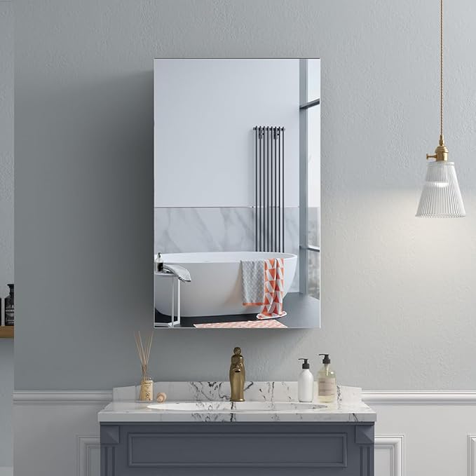 Quavikey Bathroom Medicine Cabinet with Mirror, Aluminum Surface Mount or Recessed Medicine Cabinet Mirror 16x26 Inch, Black