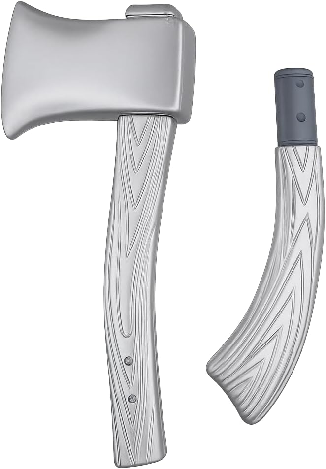 24 inch Silver Plastic Axe Prop – Fake Costume Hatchet, 2-Piece Detachable Design, Halloween Party Decoration & Cosplay Toy Weapon Great for Family Use