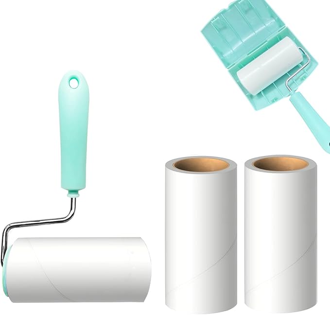 Lint Roller Remover with 180 Sheets, Pet Hair Remover Extra Sticky Roller Hair Dust Remover for Clothes, Furniture, Travel Household 1 Handle+3 Rollers Dog &Cat Hair Removal (Green)