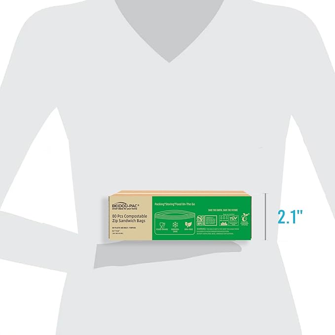 Compostable Sandwich Food Storage Freezer Bags, 80 Count | 2 Mil | 6.5 IN x 5.8 IN, Freshness Easy Open Reclosable Compost zip Bags