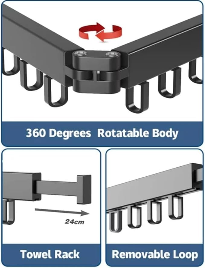 Clothes Drying Rack Wall Mounted Retractable, Aluminum Collapsible Laundry Organizer, Space-Saver Hanger Holds Quilts for Bedroom Bathroom Balcony (Grey)