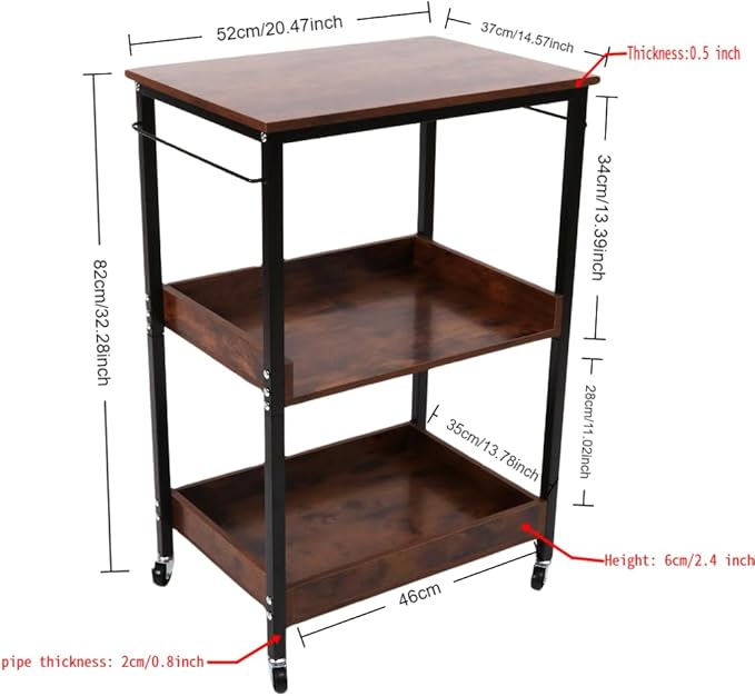 3-Tier Rolling Utility Cart with Lockable Wheels Storage Slim Storage Heavy Duty Cart Mobile Shelving Unit Craft Narrow Organizer for Bathroom Laundry Kitchen (Black)