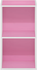 Furinno Luder Bookcase / Book / Storage, 2-Tier Cube, Pink/White