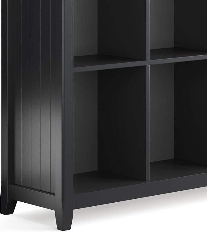 SIMPLIHOME Acadian Bookcase - 57 inch Tall 12-Cube Solid Wood Storage Display Unit in Black, Transitional Cube Organizer for Living Room, Study Room or Office with Fixed Shelves and Tapered Legs