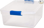 HOMZ 4-Pack Latching Lid, Small Clear Plastic Storage Bins w/ Lids, 15.5 Quart, Blue Latch - Stackable Container Boxes for Home, Bathroom, and Office Organization