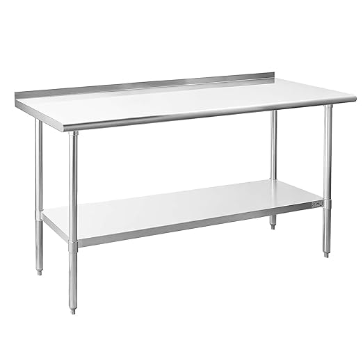 Hally Sinks & Tables HStainless Steel Table for Prep & Work 24 x 72 Inches, NSF Commercial Heavy Duty Table with Undershelf and Backsplash for Restaurant, Home and Hotel