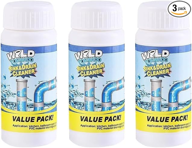 Dodorado Powerful Foaming Drain Cleaner Powder - Fast Acting Pipe Cleanser for Kitchen & Bathroom Sink Drains, Clog Prevention & Odor Control (Standard, Count, 3)