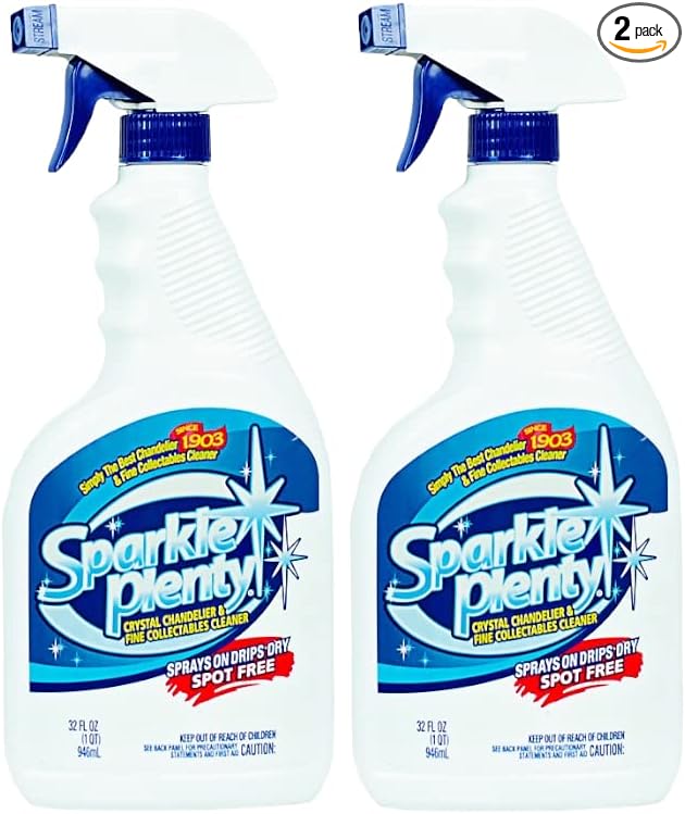 Sparkle Plenty Chandelier Cleaner Drip Dry Spray No Wipe - Dust Remover & Streak Free Glass Cleaner Spray for Crystal Chandelier & Window Screen - Versatile Household Cleaning Supplies (32 oz, 2 Pack)