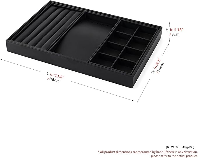 Oirlv 4 in 1 Black Premium Leather Multifunctional Jewelry Display Tray for Rings,Earrings and Bracelets Organizer and Storage