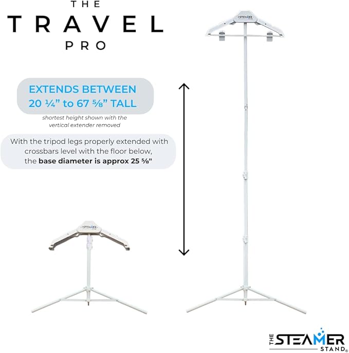 Travel Pro | Adjustable Standing Garment Steaming Rack with Hanger | Fast, Foldable, Sturdy, Portable Steam Ironing Solution for Travel & Home