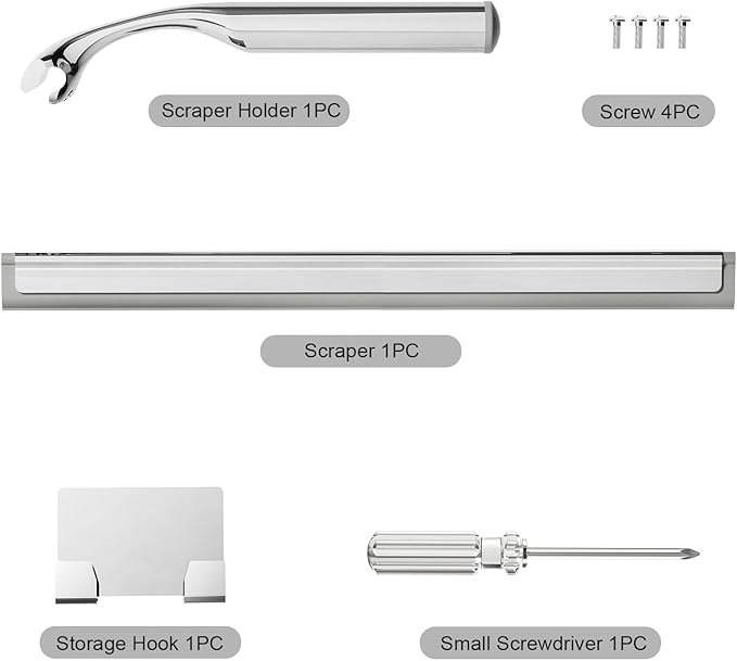 Shower Squeegee for Glass Doors, Squeegee for Shower Glass, Bathroom with Hook, Stainless Steel, 12-Inch Wide Blade for Efficient Cleaning, Perfect for Shower Glass,Tile Walls and Mirrors, Chrome