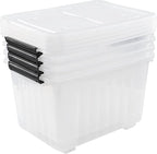 Farmoon 4 Pack 30 Quart Plastic Latching Storage Box Bin with Wheels, Clear