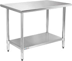 STABLEINK NSF Stainless Steel Table, 30 x 48 Inches 4ft Metal Prep & Work Table with Adjustable Undershelf, for Commercial Kitchen, Restaurant, Hotel and Garage