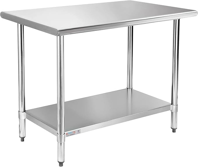 STABLEINK NSF Stainless Steel Table, 30 x 48 Inches 4ft Metal Prep & Work Table with Adjustable Undershelf, for Commercial Kitchen, Restaurant, Hotel and Garage