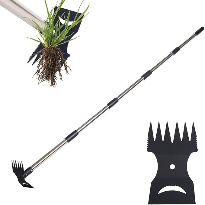 Weed Puller Tool, 78" Manual Weeder Remover Tool, 2 in 1 Stand Up Rake for Garden