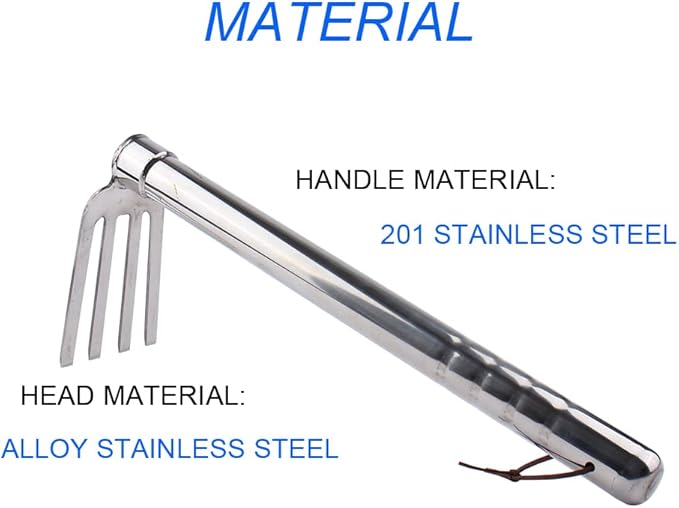 Stainless Steel Garden Cultivator Metal Hand Weather Resistant Hand Tool 15-Inch Lightweight 4 prongs Rake for Weeding Seeding Turning Soil