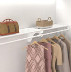 EZ SHELF - Hanging Shelf - Closet Rod - Expands 63.3-118” - White, Closet Shelves - Strong, Holds 200 lbs - DIY, Easy Install - to 2 Side Walls - Alternative to Wire Shelving