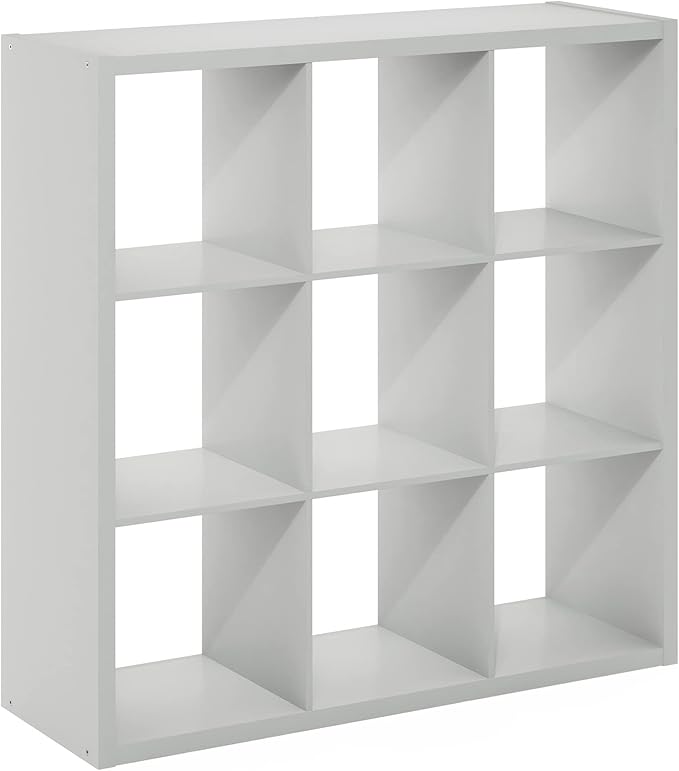 Furinno Cubicle Open Back Decorative Cube Storage Organizer, 9-Cube, Light Grey