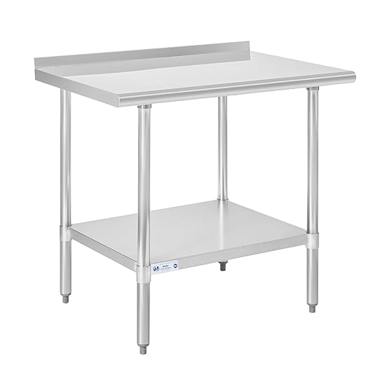 Hally Stainless Steel Table for Prep & Work 30 x 36 Inches, NSF Commercial Heavy Duty Table with Undershelf and Backsplash for Restaurant, Home and Hotel