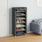Calmootey 7 Tier Shoe Rack Organizer,Portable Shoe Shelf with Nonwoven Fabric Cover for Closet Hallway,Bedroom,Entryway,Grey