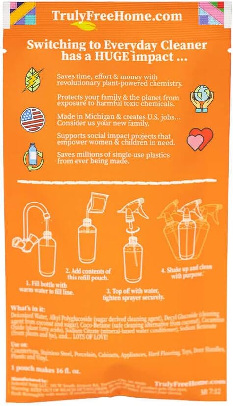 Everyday Cleaner - Multipurpose Cleaner Spray, Kitchen Counter Cleaner, Natural Cleaning Products, Multi-Surface Household Solution, 1 Empty Bottle Spray (16oz) & 2 Refills (3oz each)