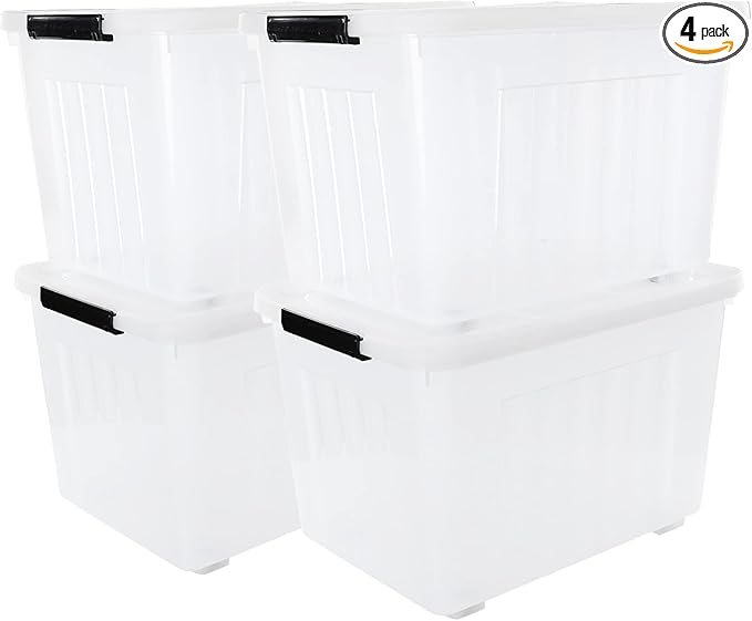 Cand 4 Packs 50 QT Storage Bins with Lids, Clear Large Plastic Storage Container Box