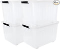 Cand 4 Packs 70 Quart Plastic Storage Box with Wheels, Large Lidded Storage Bins, Clear